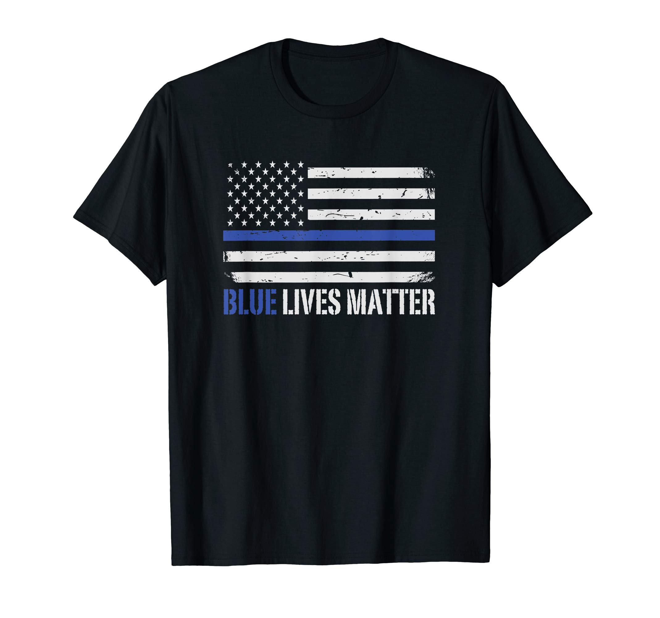 Blue Lives Matter Thin Blue Line American Flag Cop T-ShirtOEKO-TEX STANDARD 100