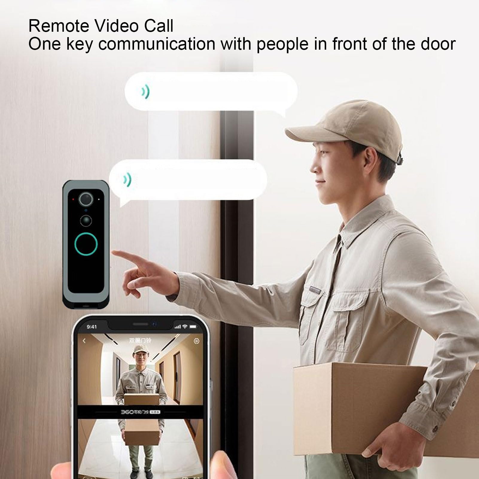 Cámara de Timbre con Video IP65 a Prueba de Agua Gran Angular de 145 Grados 1080P Timbre Inteligente de Doble Lente con Conversación Bidireccional Detección de Movimiento para
