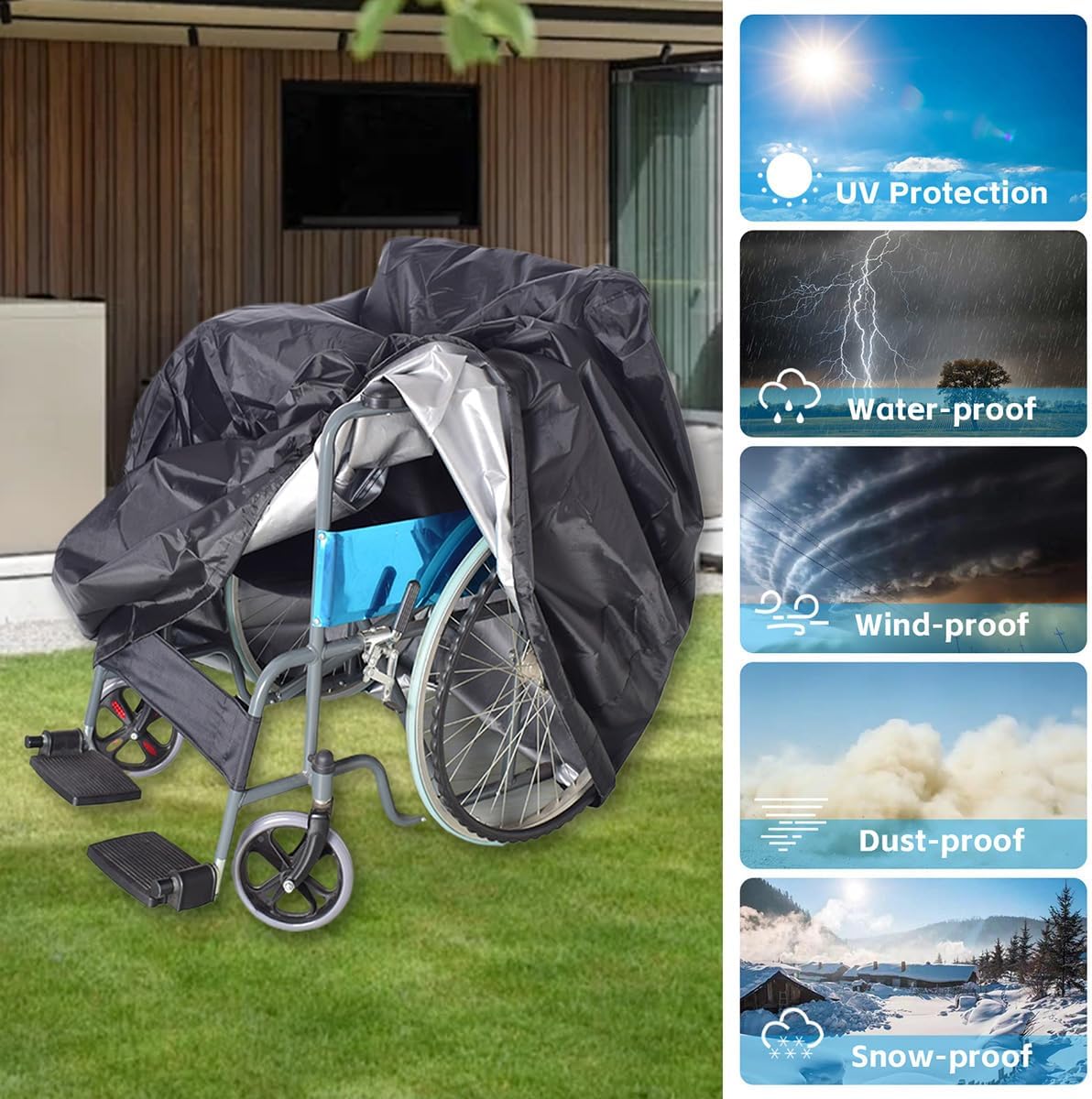 Wheelchair Cover with Adjustable Drawstring - Waterproof Dustproof Windproof Protective Cover for Electric Wheelchairs, UV & Snow Protection, Indoor & Outdoor Use