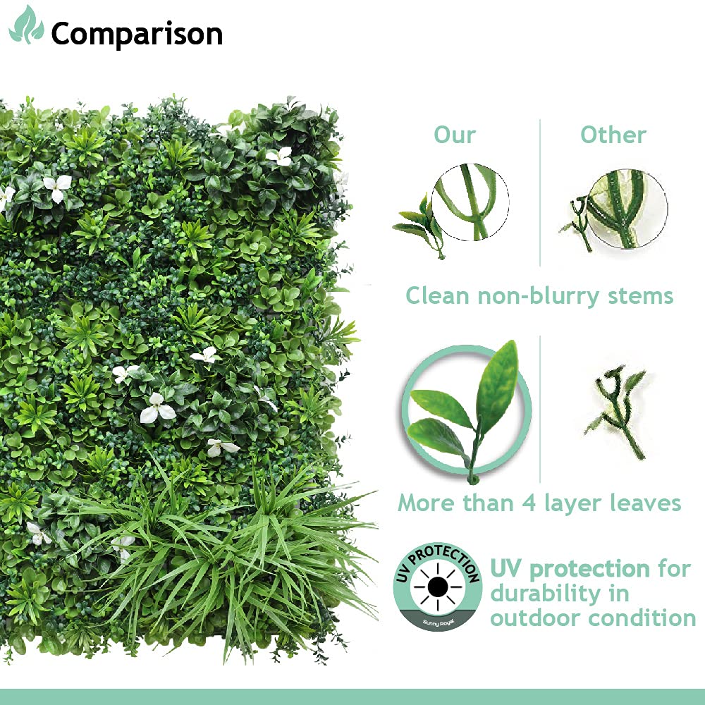 SunnyRoyal 1 panel de boj artificial de 40 x 40 pulgadas, seto topiario de pared de vegetación, pantalla de hiedra de privacidad, decoración de imitación para uso en interiores y exteriores,