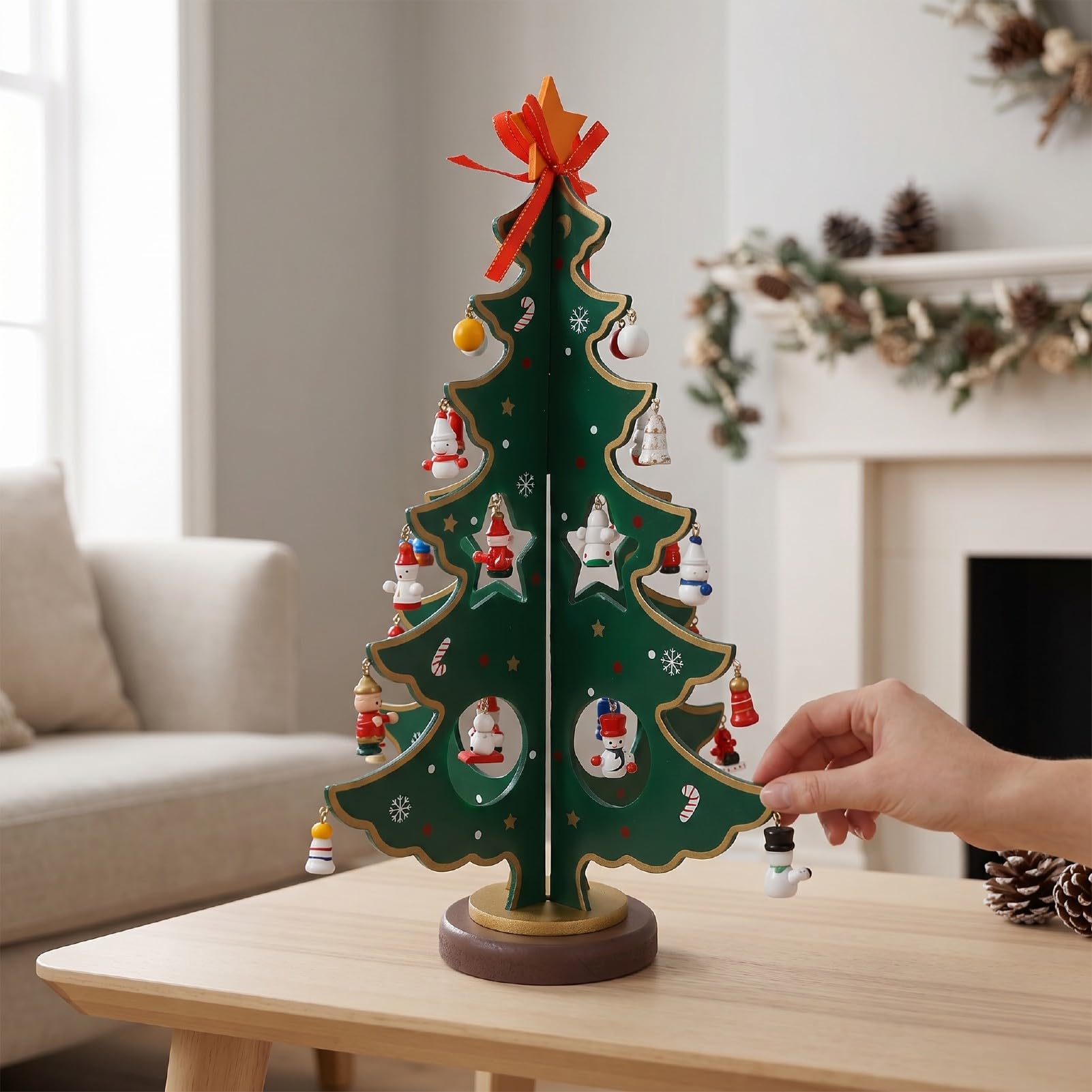 SIXRUN Calendario Dell'Avvento in Legno con Albero di Natale, 28