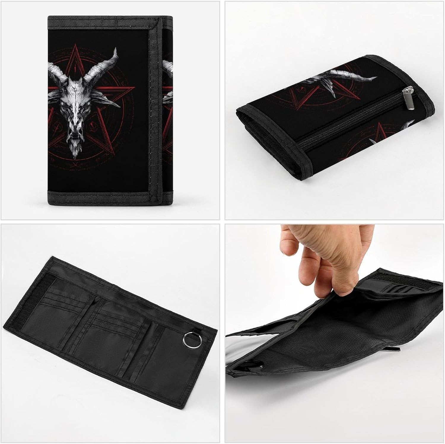 Satan Baphomet Goat Trifold Slim Wallet Front Pocket With Money Clip And ID Credit Card Slots For Travel Work