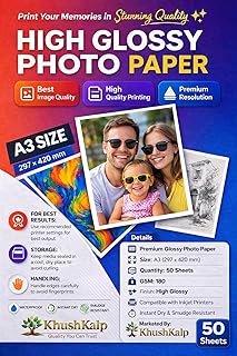 Glossy Photo Paper A3 Size 180 GSM 50 Sheet for Inkjet Printer (White) One Side Glossy, Dries Quickly DIY Printing Label A Price In India