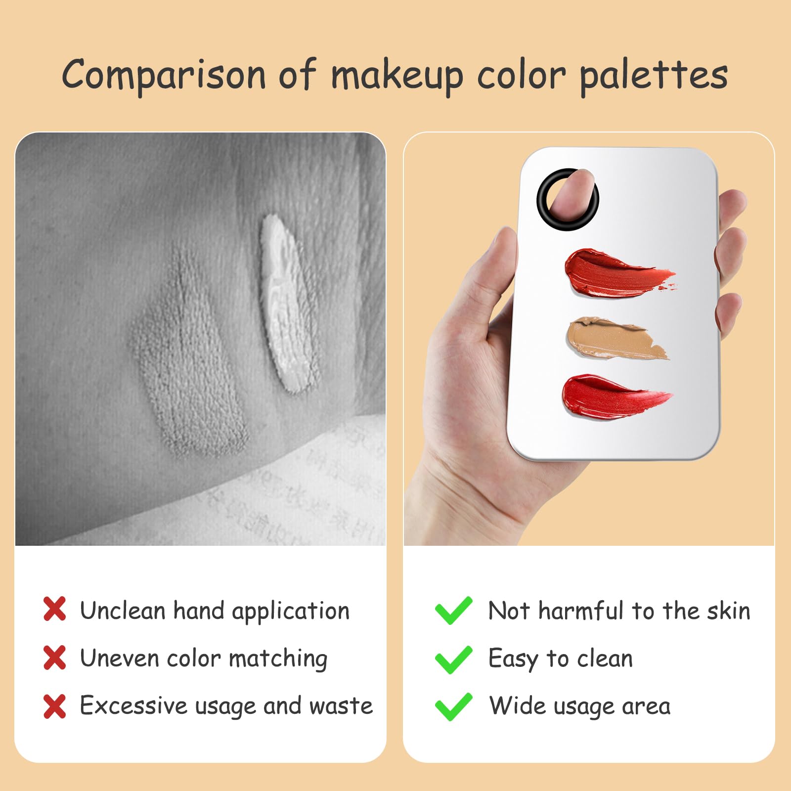 Palette per Miscelazione del Trucco Acciaio Inossidabile Tavolozza di miscelazione con Spatola per Mescolare Fondotinta, Argento