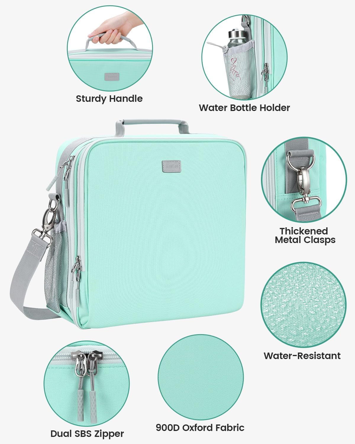 Zipper Binder, 3 Inch D-Ring 3 Ring with Water Bottle Holder,700 Sheet Capacity-Multiple Pockets,Binder with Strap for School/Office, Fit for 13" Tablet/Laptop,Patent Design-Light Blue