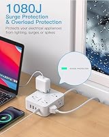 Vista 4 de Power Strips with Surge Protection - HANYCONY 8 Widely Outlets with 4 USB Ports (2 USB C), 3-Side Outlet Extender Strip, 5 Ft Extension Cord, Ideal