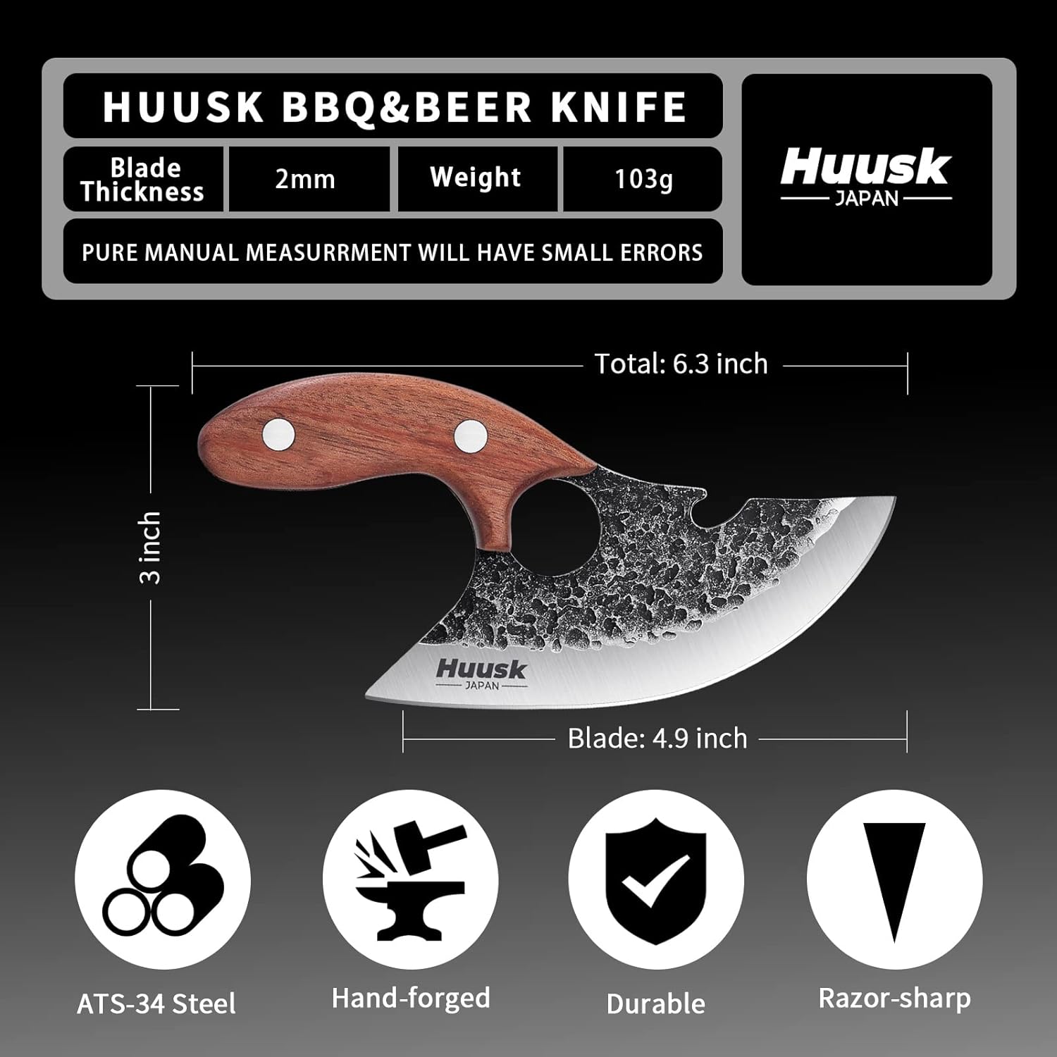 Huusk Brisket Trimming Knife,Fillet Knife for Meat,Curved Boning Knives 7 Inch, Hand Forged Meat Trimming Knife,Japanese Boning Knife Meat Butcher Knife for Fish Chincken