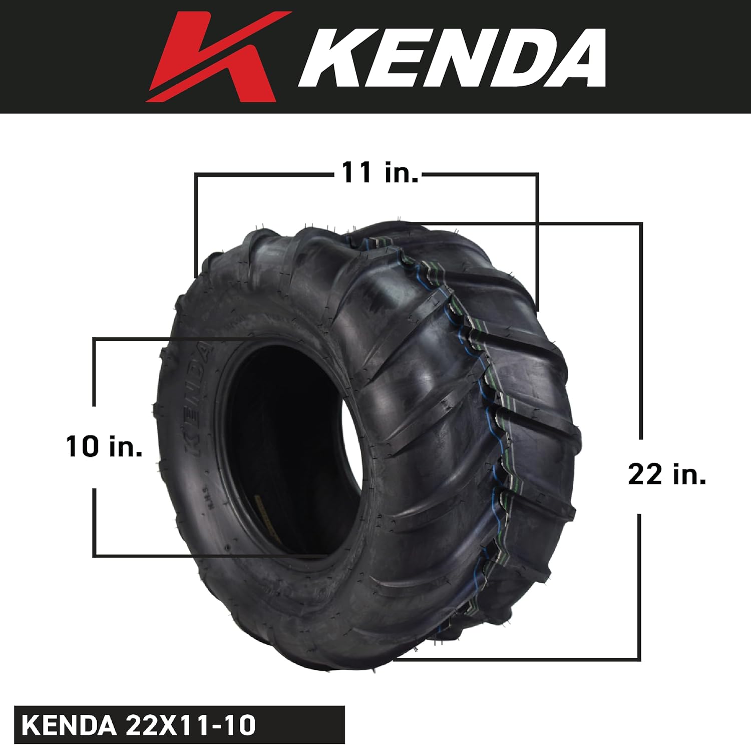 Kenda (K472) 22x11-10 Tractor & Trailer Tires for Agricultural Use - 4-Ply- Chevron Bar Tread with Kenda Keychain - 22x11x10 22-11-10 (2-Pack)