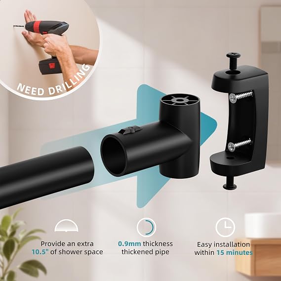 Curved Shower Curtain Rod for Bathroom, 33-78 In Splicing Adjustable,Black