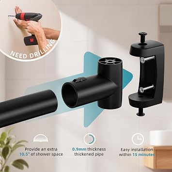 Curved Shower Curtain Rod for Bathroom, 33-78 In Splicing Adjustable,Black