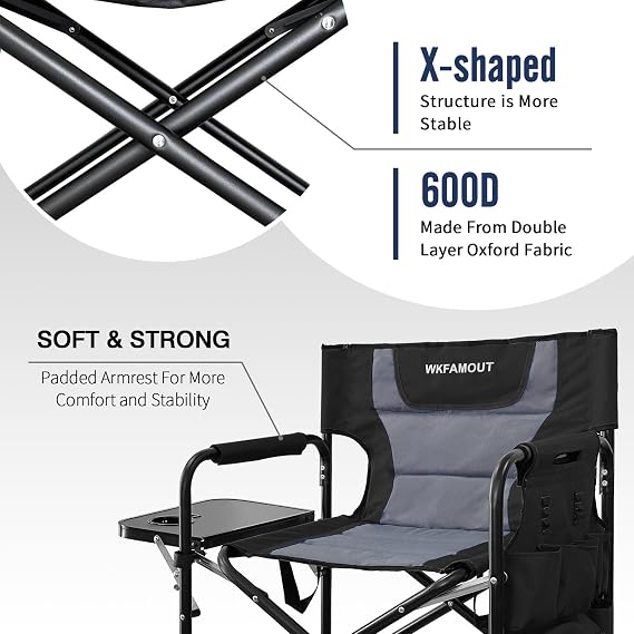 Tall Folding Directors Chair with Side Table 26.77 Seat Height Foldable Camping Chair Bar Stool for Makeup Artist Face Painting with Footrest and Storage Pocket Supports 350LBS