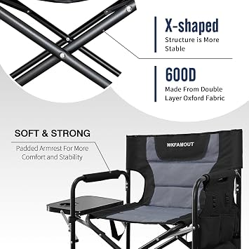 Tall Folding Directors Chair with Side Table 26.77 Seat Height Foldable Camping Chair Bar Stool for Makeup Artist Face Painting with Footrest and Storage Pocket Supports 350LBS