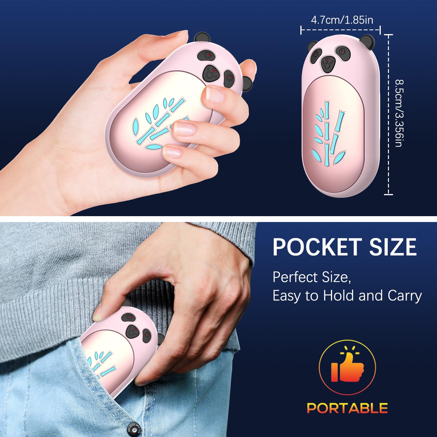 Scaldamani ricaricabile, 6000 mAh, scaldamani elettrico portatile, con simpatico panda e pupazzo di neve, regalo di Natale caldo per golf, caccia, escursionismo, campeggio, attività all'aperto