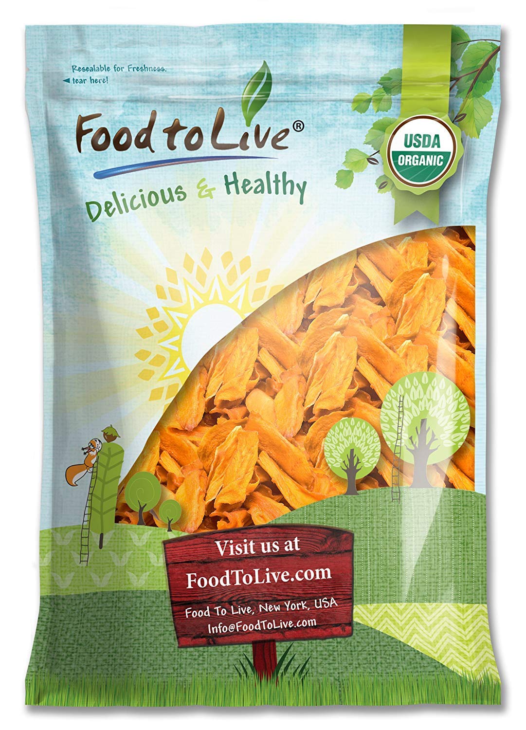 Food to Live - Organic Mango Cheeks, 3 Pounds Dried, Non-GMO, Kosher, Unsulphured, Unsweetened, Bulk