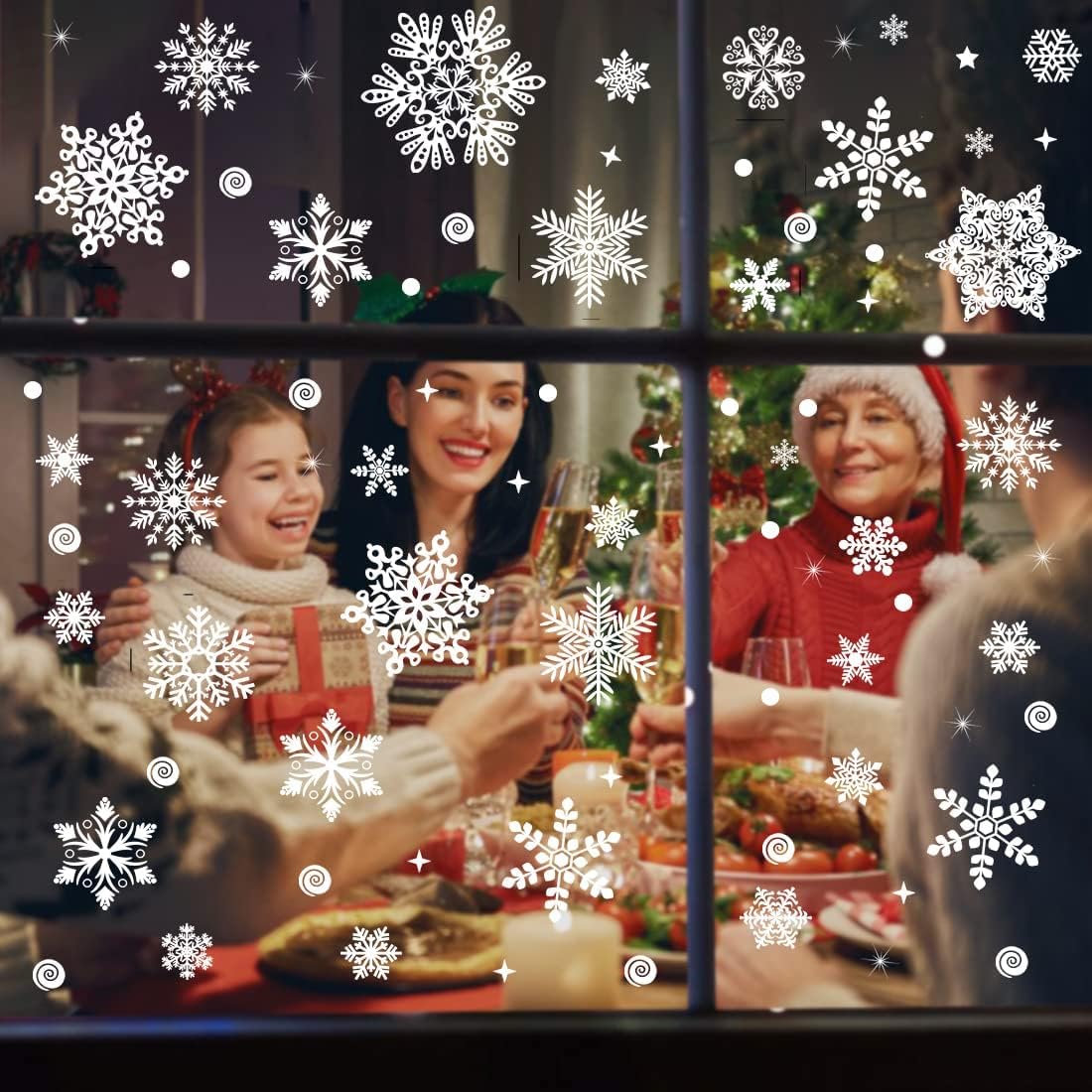 LessMo 275 PCS Christmas Window Clings, Christmas Snowflake Window Sticker Decals, Reusable Window Glass Mirror Decorations Ornament Xmas Holiday Party Supplies