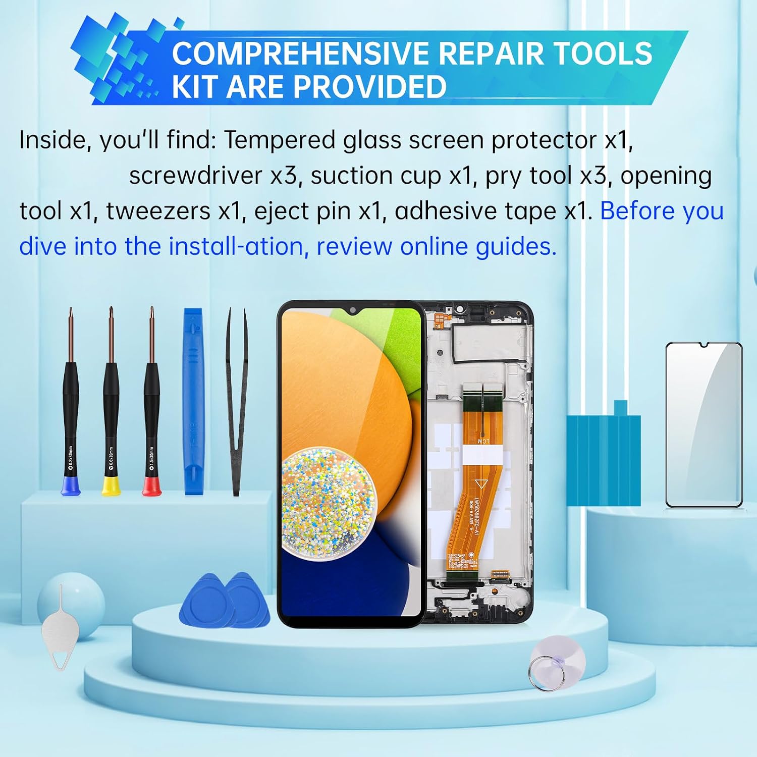 for Samsung Galaxy A03 Screen Replacement with Frame LCD Display Touch Digitizer Full Assembly Fix Glass with Repair Tools Kit SM-A035F (A035F A035M)