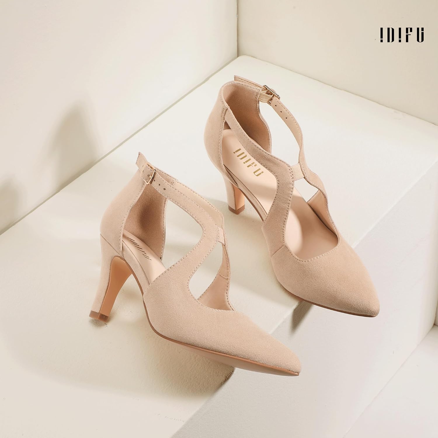 IDIFU IN3 Closed Toe High Heels Dress Shoes for Women Pumps Dressy Cross Strap Pointed Toe Heel Work Office Formal Wedding Prom Party Evening Shoes Comfortable Stiletto Heels