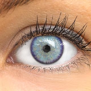 GLAMLENS lentillas de color - Azul (Ibiza Ash Blue) + contenedor. 1 par (2 piezas) 90 Días Sin Graduación 0.00 dioptrías blandos Lentes de contacto azules de hidrogel de silicona