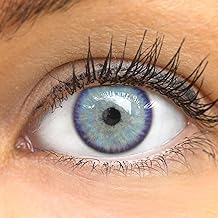 GLAMLENS Coloured Contact Lenses Blue (Ibiza Ash Blue) - with Contact Lens Holder - Natural Blue Silicone Hydrogel - 2 Pieces - DIA 14.20 - Without Correction 0.00 Diopters Contact Lens