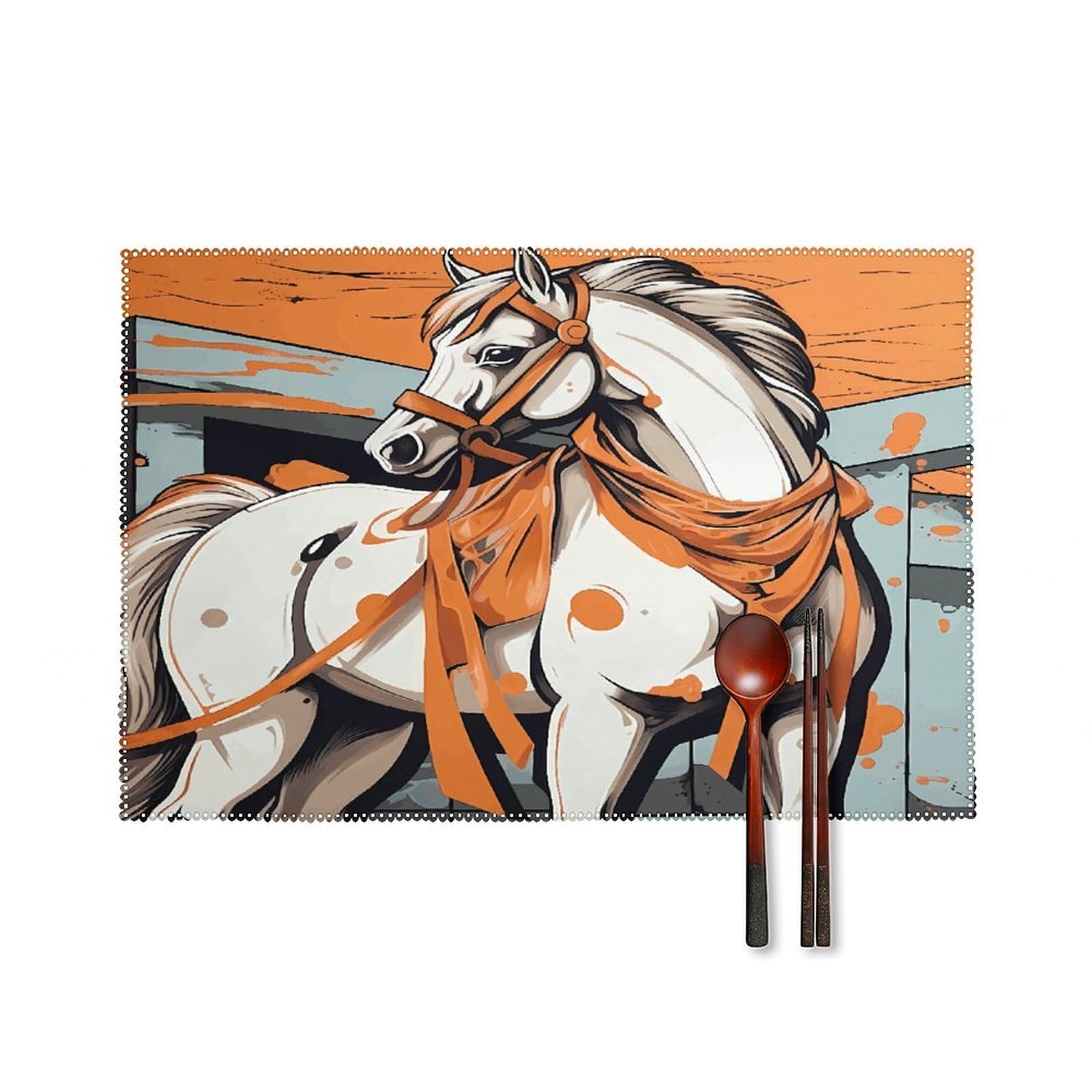 A Cartoon Horse Placemats Set of 4 Heat Resistant Non-Slip Place Mats for Dining Table Washable Placemat Wipeable Dining Table Mat Canvas Place Mats Dining Table Decor