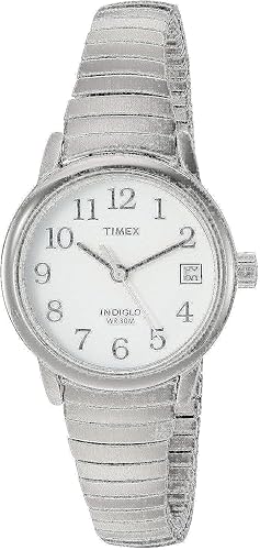 Timex Reloj de Easy Reader Fecha banda de expansión para mujer, Casual, PlateadoBlanco