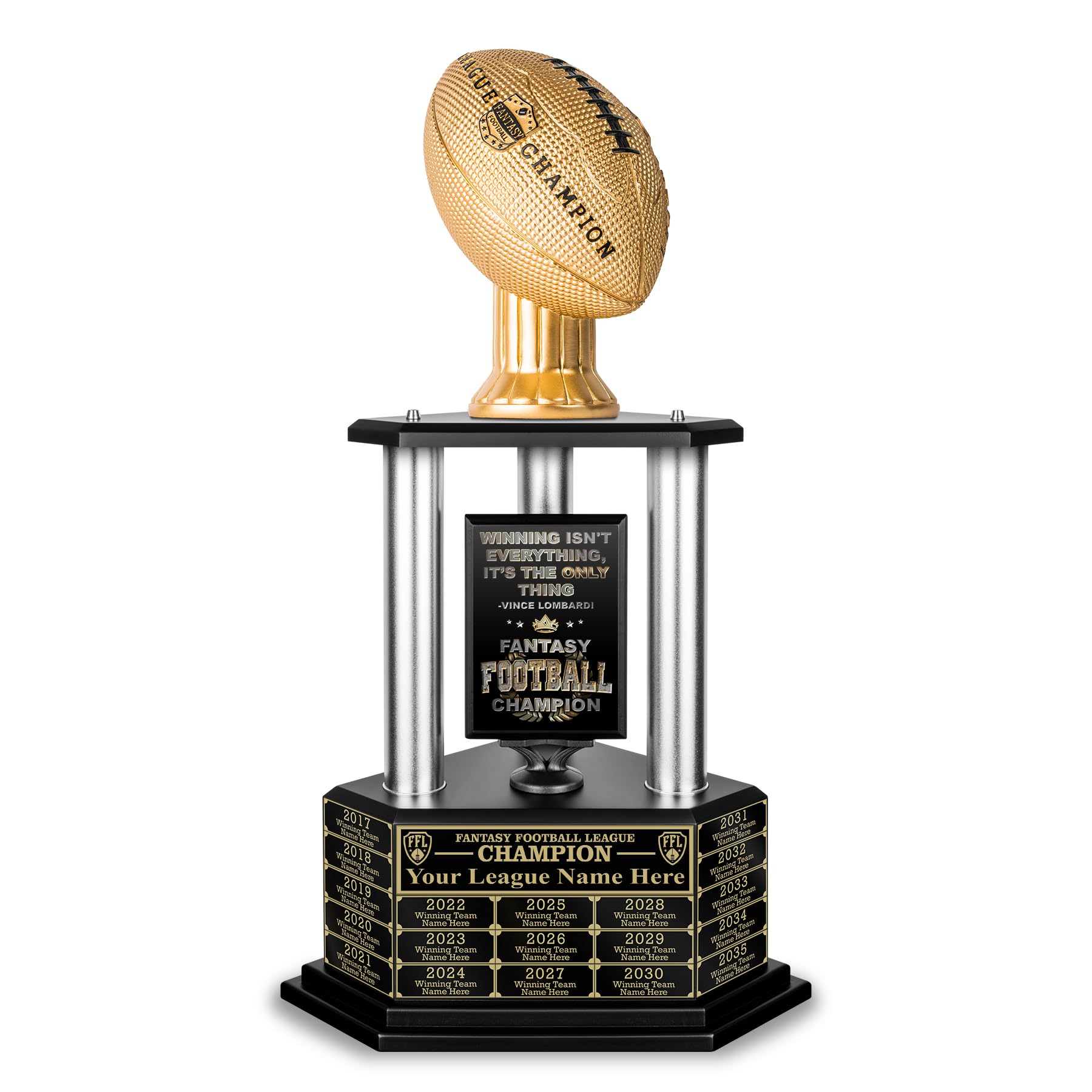 TrophySmack 19-Year Perpetual Fantasy Football Trophy, Custom Engraved