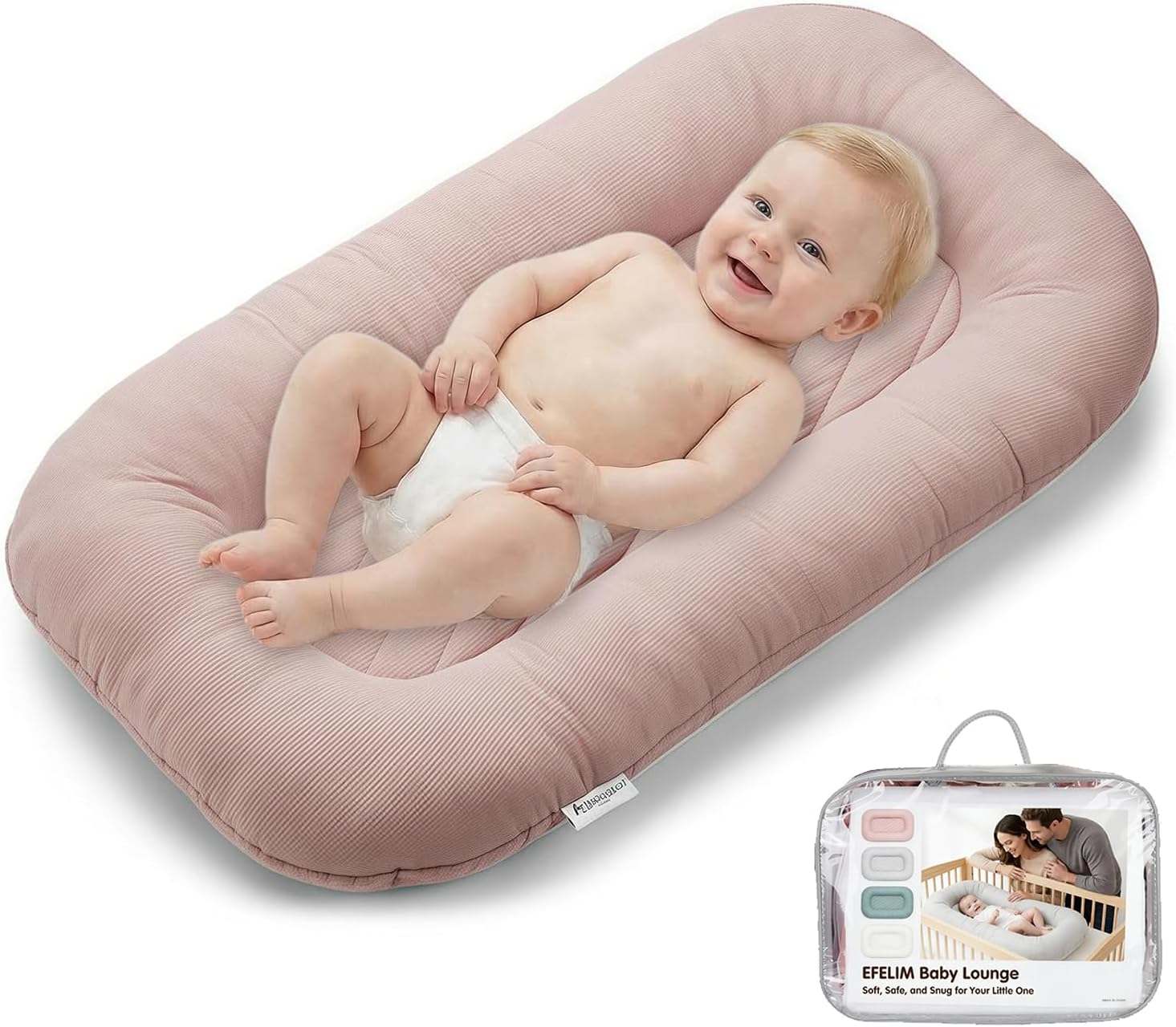 EFELIM Baby Lounger for Newborn - 0-12 Months Infant Lounger Breathable Corduroy Baby Nest Lounger Playtime Mat for Infant Essentials (Pink)