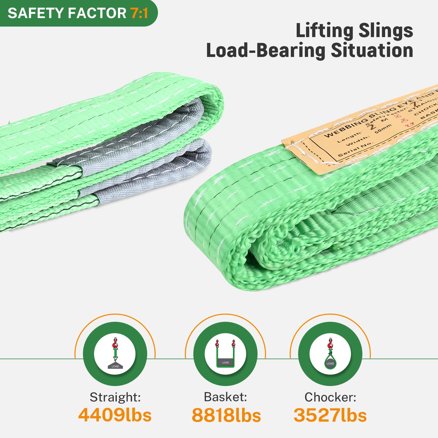 Heavy Duty Lifting Slings - 3.3ft, 5:1 Safety Factor -2