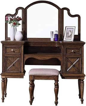high-end Dressing Table Simple American Solid Wood Dressing Table - Bedroom Simple European tri-fold Mirror Dressing Table Combination American Fashion Wind