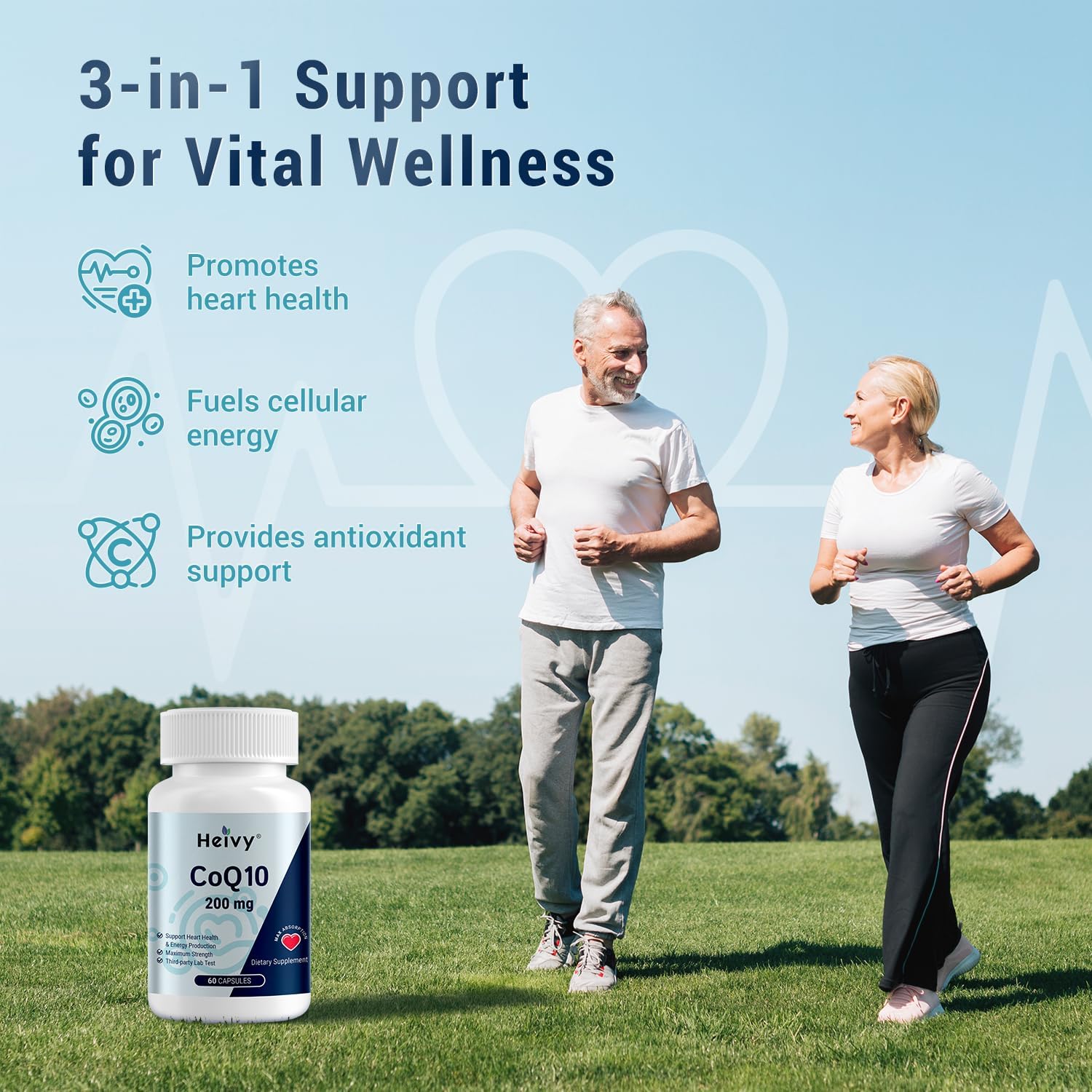 Heivy CoQ10 200mg Per Serving, 99% Purity High Absorption Coenzyme Q10 as Ubiquinone, Support Heart Health, Antioxidants & Energy Supplements, Made in USA, 120 Day Supply, 120 Capsules