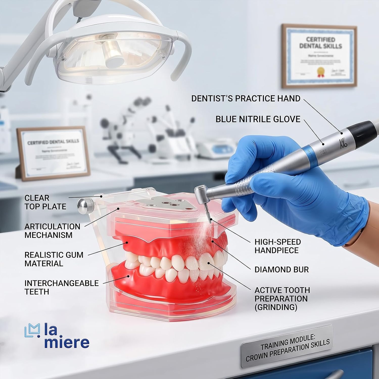 LA MIERE Dental Demonstration Typodont Teeth Model, Standard Study Teaching Dental Mode with All Removable Teeth, Silica Gel Material Soft and Bendable Teeth Typodonts Gift Set