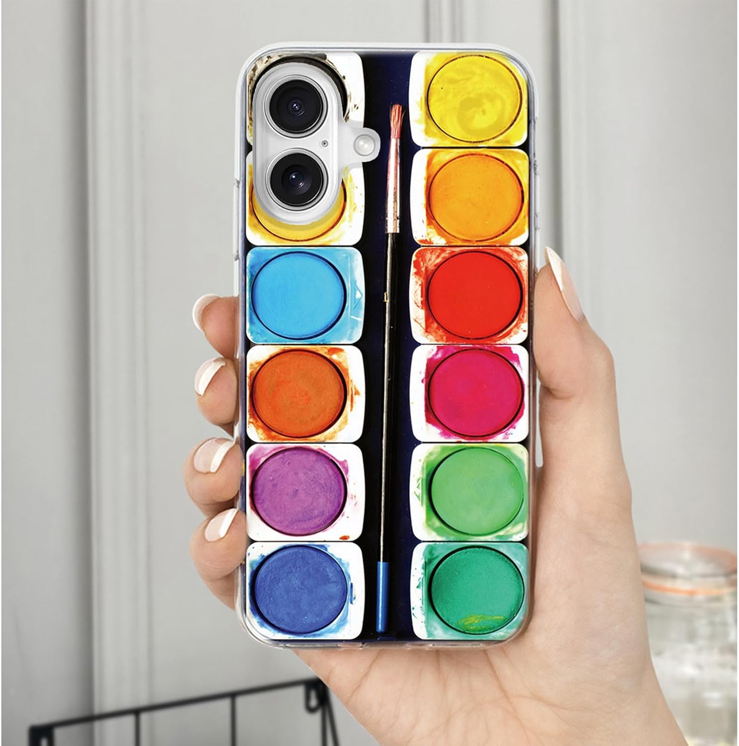 for iPhone 16 Case for Girl Women Men, Shockproof Thin Slim Soft TPU Clear Protective Phone Case Cover Design for iPhone 16 6.1,Fun Artist Painter Watercolor Paint Box image 4