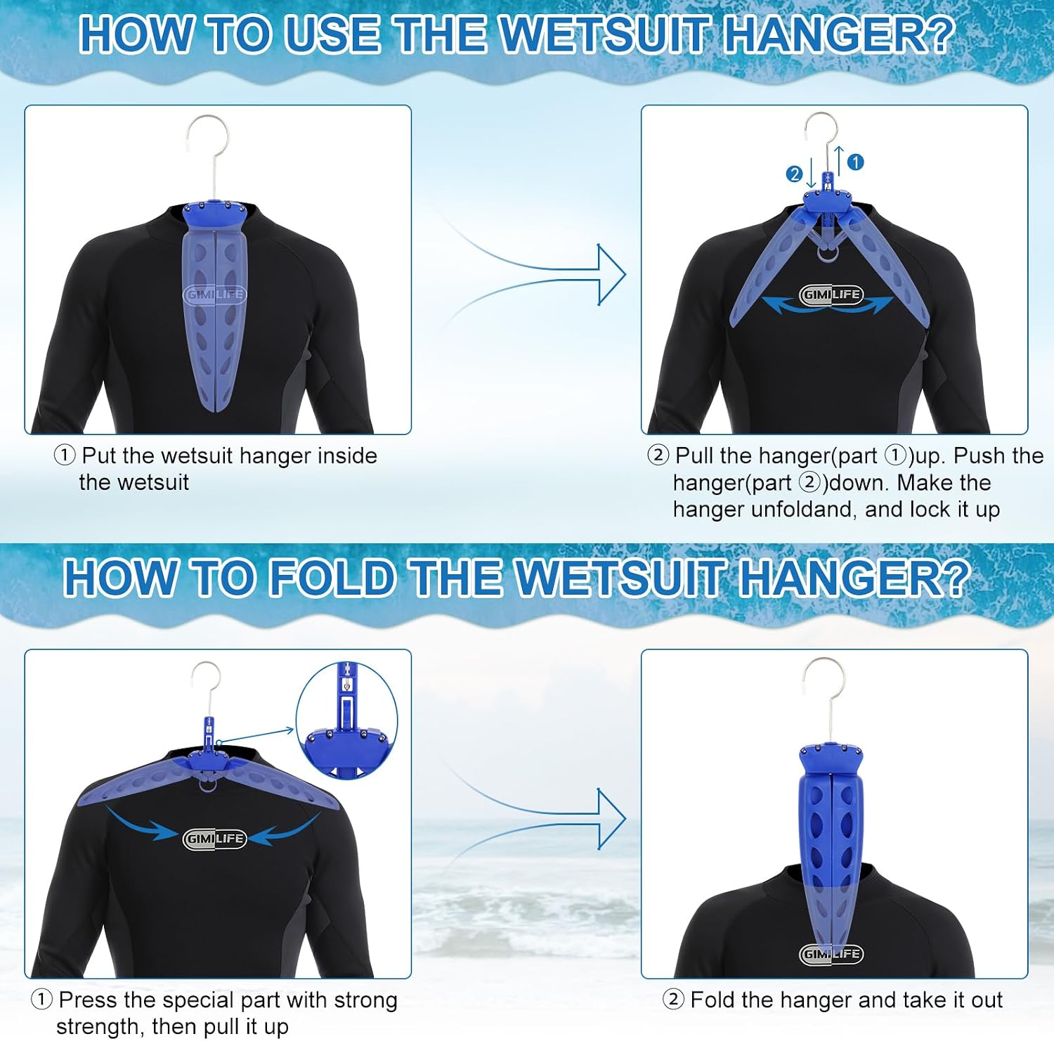 Wetsuit Hanger, Gimilife Surfing & Scuba Diving Accessory, Perfect to Dry Wetsuit Drysuit Life Jacket or BCD, Quick Dry Foldable & Vented Dryer for Wetsuite Dry Suit（1 PCS ）