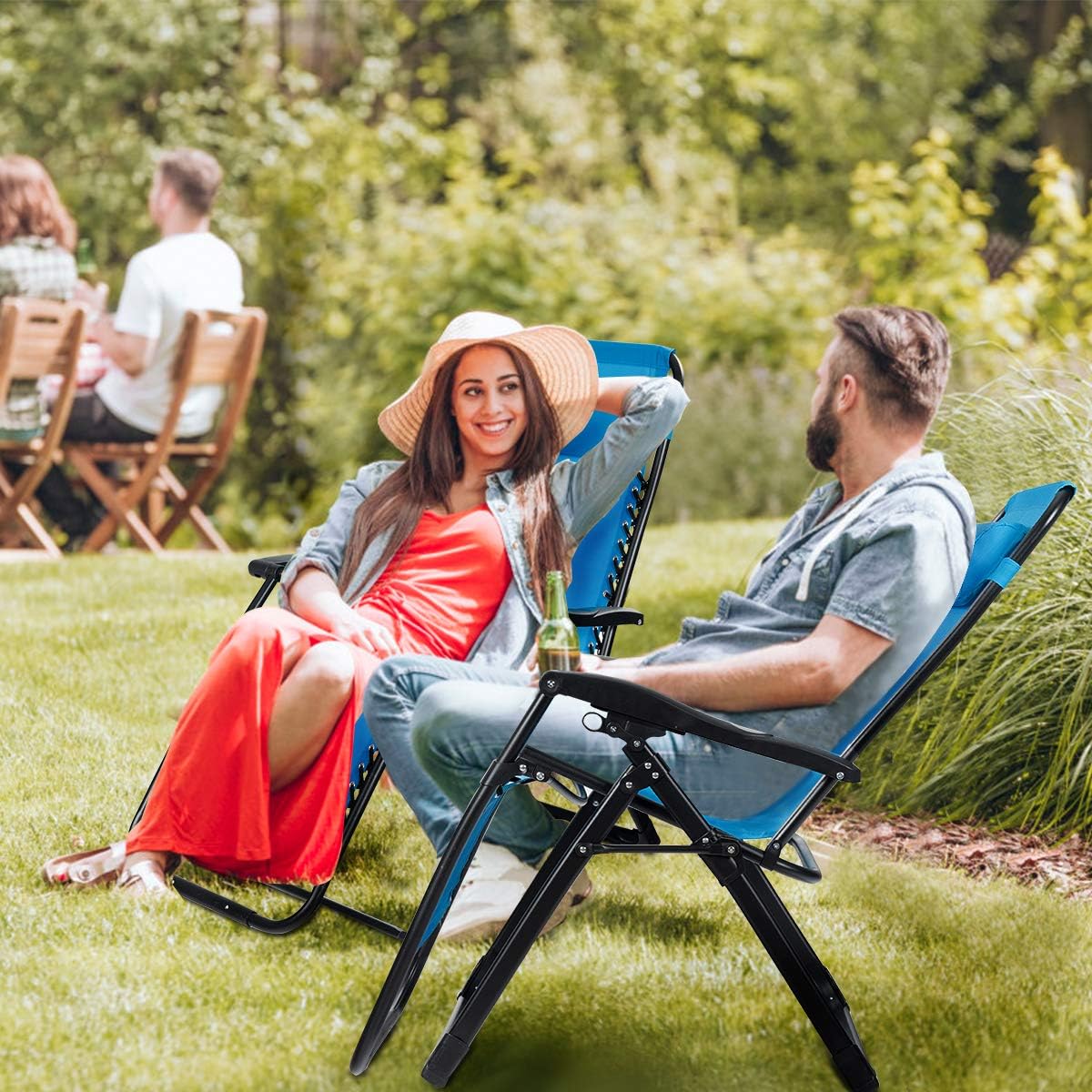 S AFSTAR Zero Gravity Chair, Oversized Outdoor Lounge Chair with Cup Holder & Detachable Pillow, Folding Patio Recliner, Zero Gravity Lawn Chair for Poolside Backyard Beach, Support 500 Lbs (Blue)
