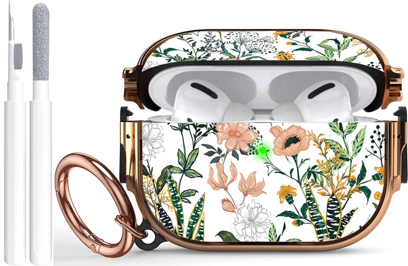 Compatible AirPods Pro 2nd/1st Generation Case Lock Flower Women Girl 2023/2022, Double Secure Lock Clip Hard Protective iPods Pro 2 Cover with