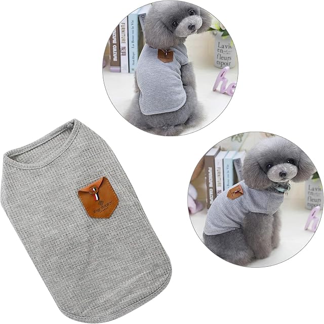 Foto 4 de 7 de YAODHAOD Camiseta Minimalista Para Perros, Ropa Para Perros, Azul y Gris, Algodón Para Mini Perros