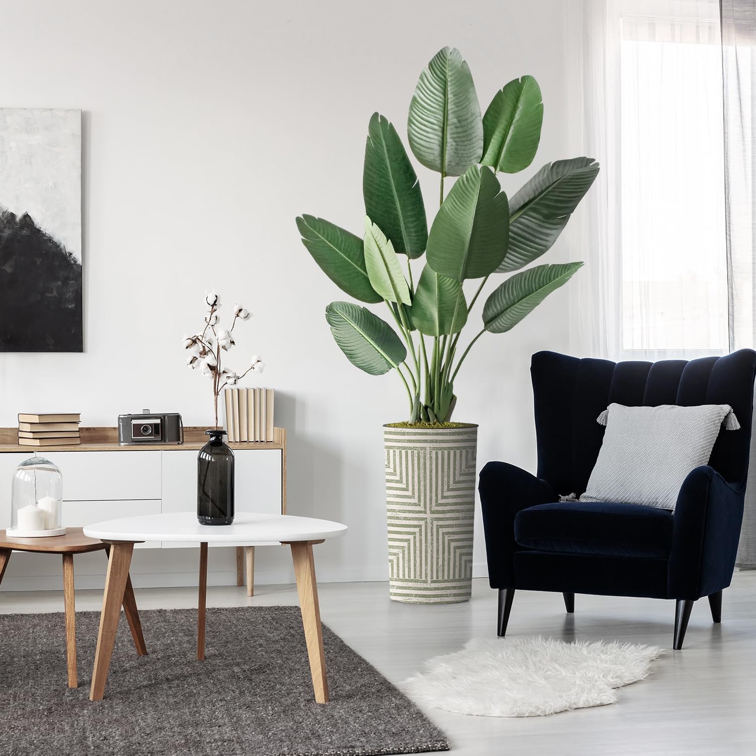 Artificial Tree in Geometric Pattern Planter, Fake Bird of Paradise Silk Tree fo…