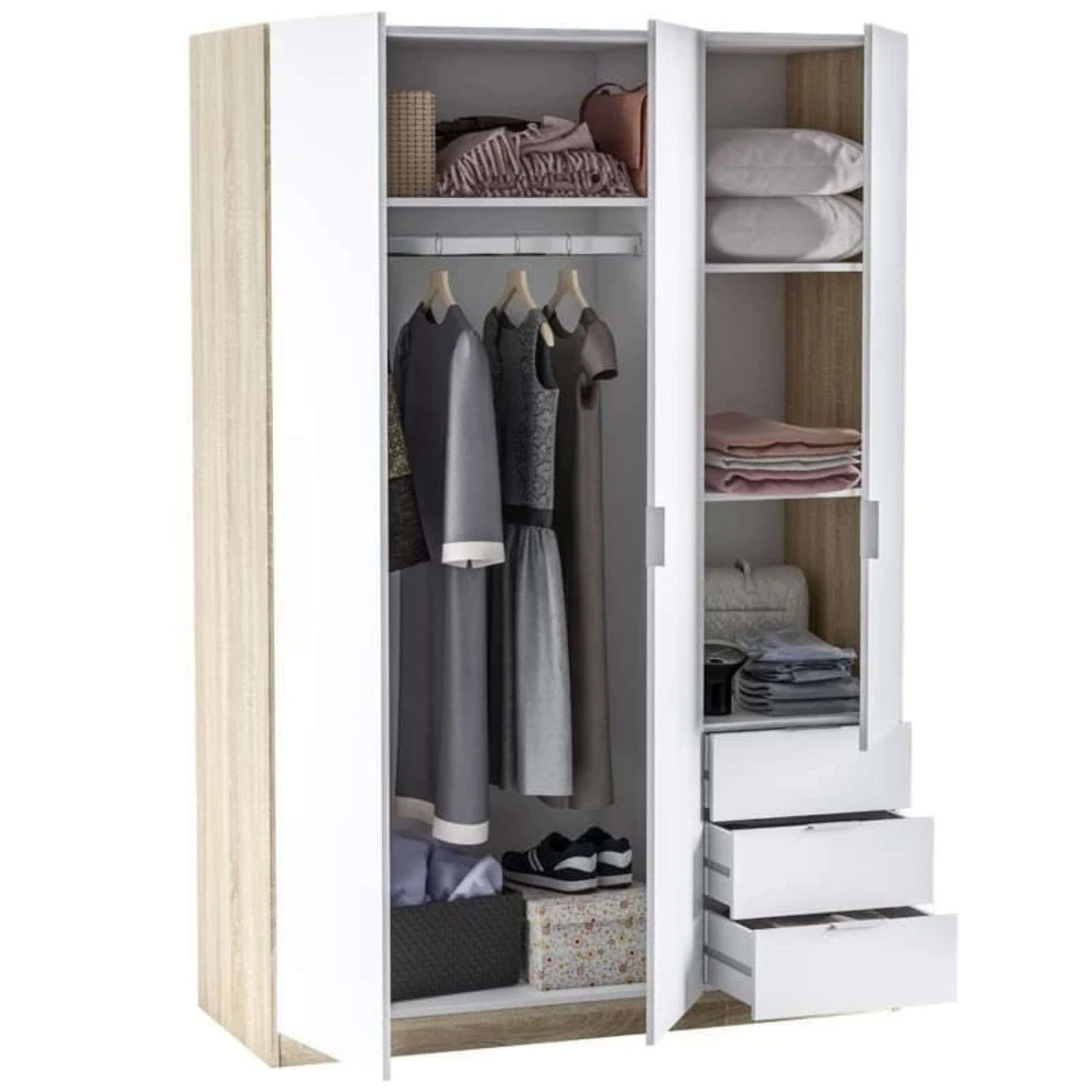 Miroytengo Pack Muebles Dormitorio Estilo Nórdico para Camas 150 cm (Cabezal+2 Mesitas+Armario)
