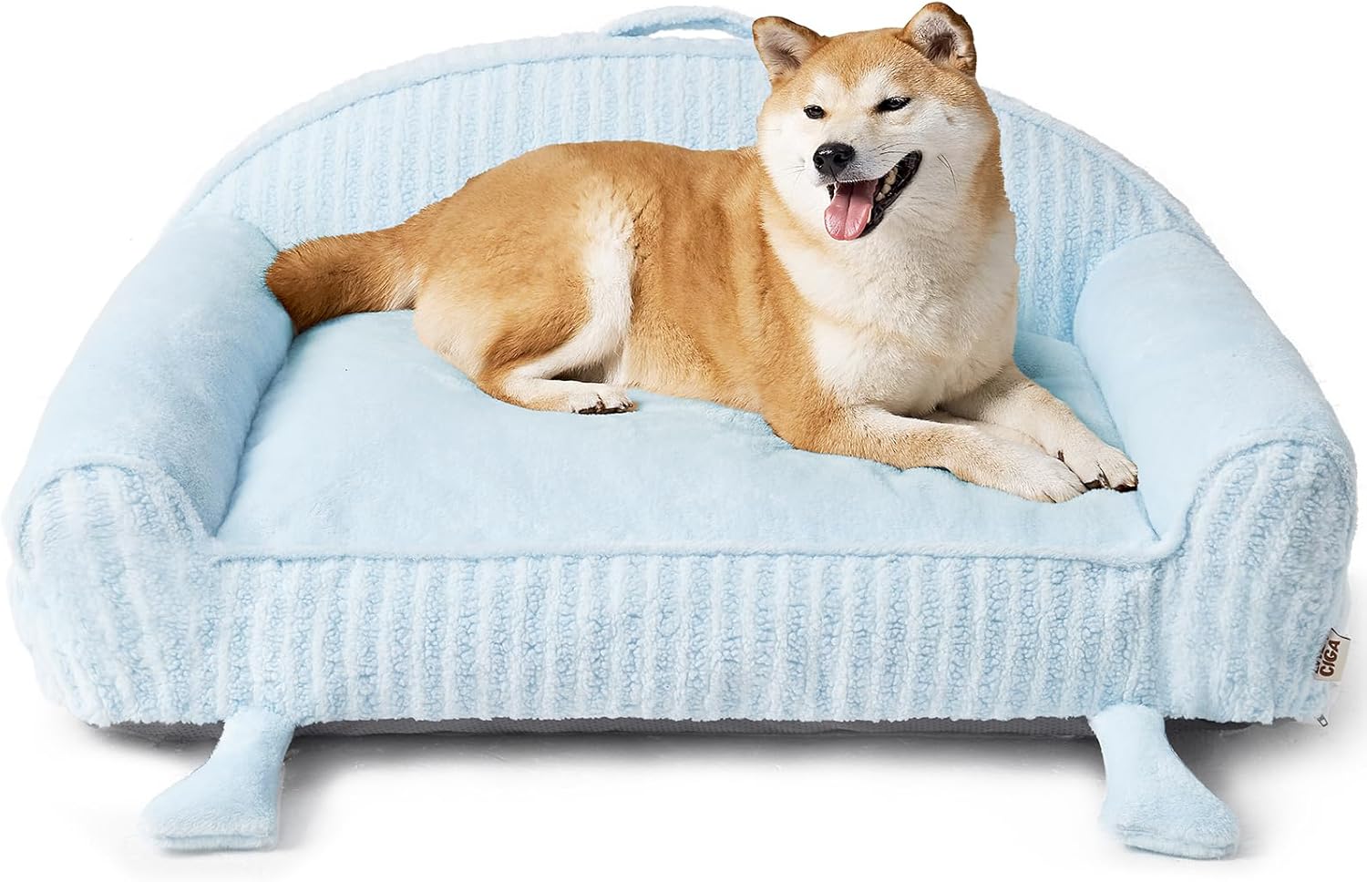 EHEYCIGA Washable Dog Beds for Large Dogs 36 Inch - Striped Cat Couch for Indoor Cats with Removable Cover, Shredded Memory Foam Waterproof Puppy Bed with Non - Slip Bottom, Blue
