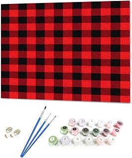 Chees D Zone Paint by Numbers Kits Red Black Buffalo Lattice,DIY Oil Painting for Adults Children Beginner Classic Modern Plaid Artwork,Home Canvas Wall Art for Living Room Bedroom Kitchen