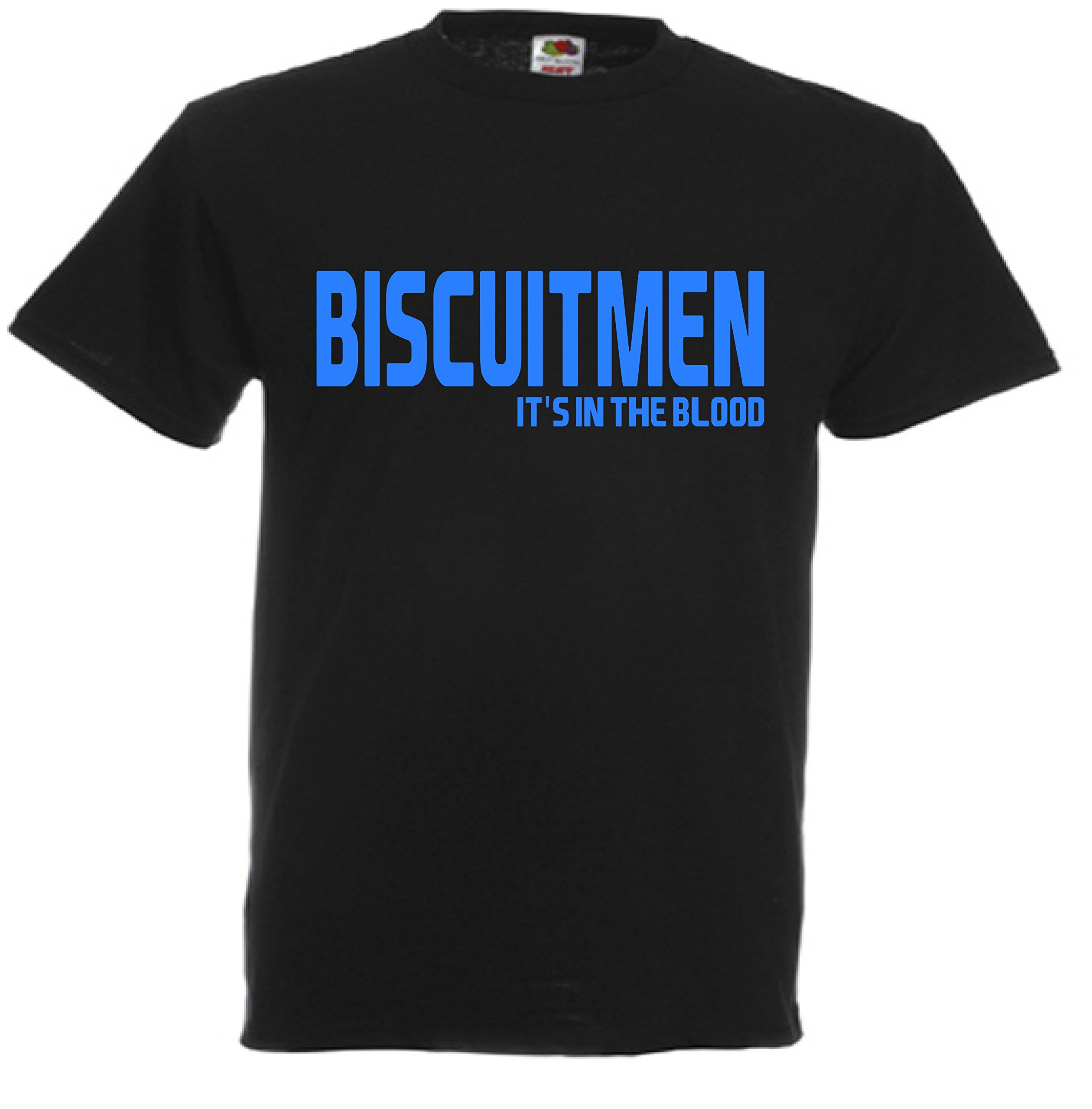 Allabouttheprint Men's Black Biscuit It's In The Blood Reading Football Gift T-Shirt Idea Fc Present Top J26 (Adult Medium)