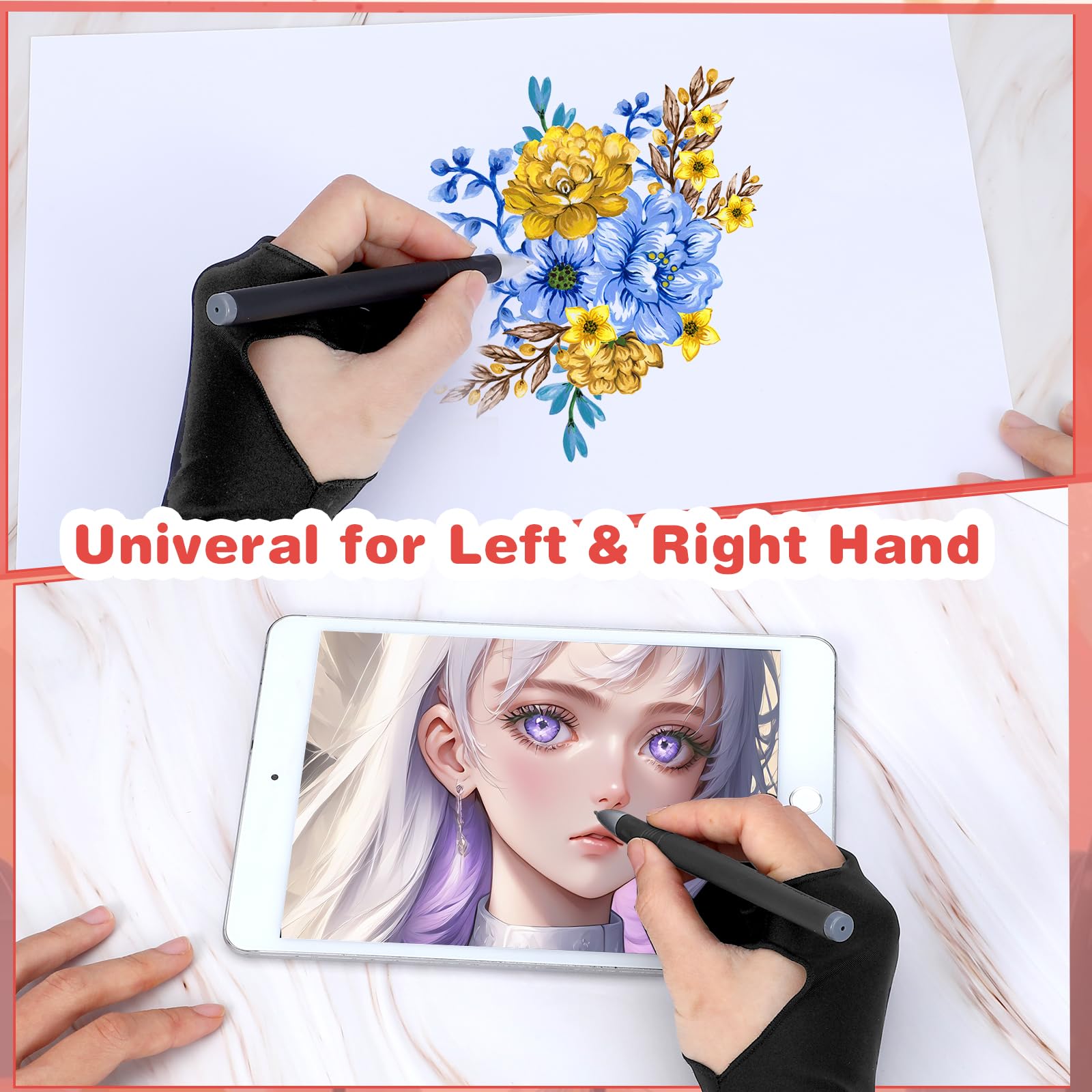 Guanto Digitale Da Disegno Per Vassoio Da Disegno Grafico Guanto Da Artista A Due Dita Per Mano Destra E Sinistra Guanto Artistico Digitale Per Vassoio Da Disegno Schizzi Di Carta (M)