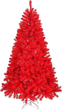 Karl home 7ft Red Artificial Christmas Tree, Classic Spruce Tree with Sturdy Metal Stand for Home, Office, Party Festival Holiday Decoration,1100 PVC Branch