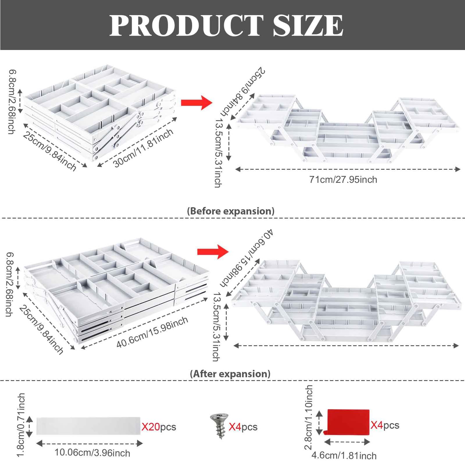 Vassoio per utensili espandibile organizer per cassetti pieghevole per contenere gioielli cancelleria forniture per ufficio posate da cucina vassoio da cucina