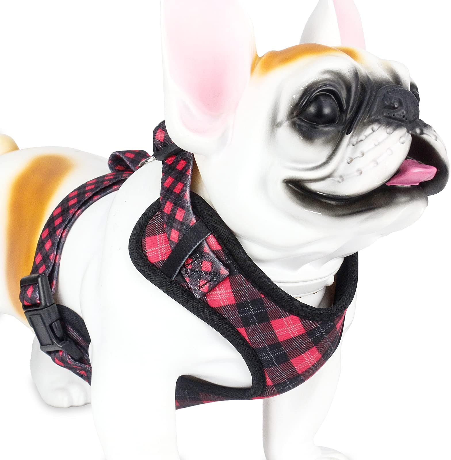 QQPETS No Pull Dog Harness: Soft Breathable Air Mesh Adjustable Front Clip Puppy Vest with Floral Pattern for Small Medium Pet Easy Walking (S (Chest: 16”-23”), Black-red Plaid)
