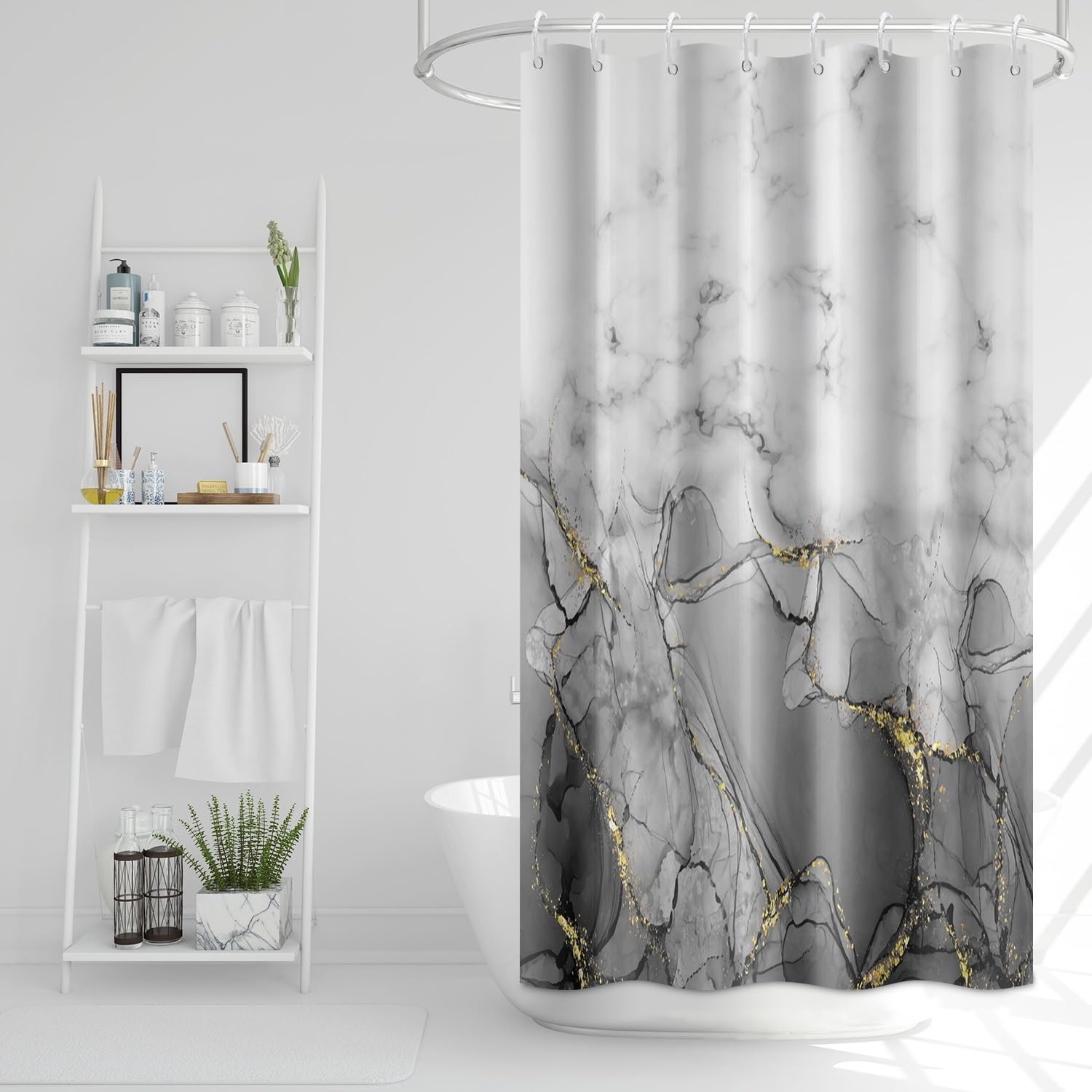 Rideau de douche marbre 121x182 cm en tissu imperméable gris pour salle de bain