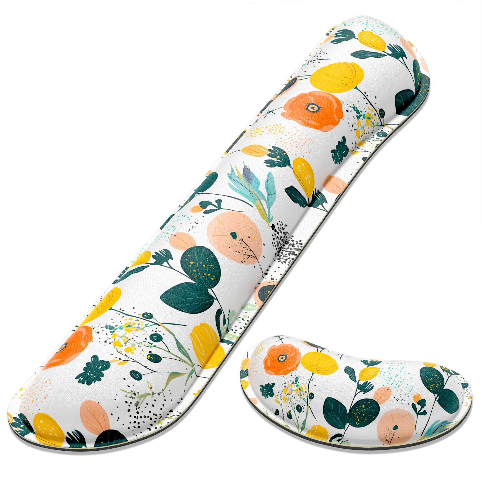 Dapesuom Enlarge Keyboard Wrist Rest, Memory Foam Wrist Cushion for Desk Mats Support, Typing Pain Relief Keyboard Mouse Pad Rests Set with Non-Slip Base for Gaming Laptop Computer, Flowers & Herbs