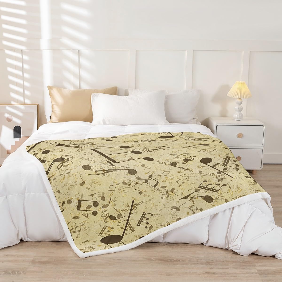 Castle Fairy Yellow Brown Music Fleece Blanket Notes Music Theme Warm Lightweight Throw Blanket for Bed Sofa Chair Couch Cover Living Bed Room for Children Adult Blanket Throw(50"x60")