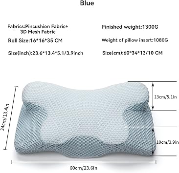 Anti-Snoring Pillow with Neck Support - Multi-Dimensional Contour Design for Improved Breathing & Shoulder Pain Relief(Blue)