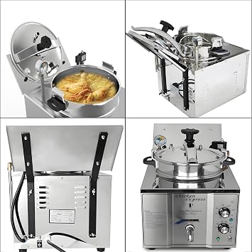 16L Electric Pressure Fryer,110V High-Pressure Chicken Fryer with Safety Features,Stainless Steel Healthy Countertop Deep Fryer for Crispy Fried Delicacies, Commercial-Grade Food Oven